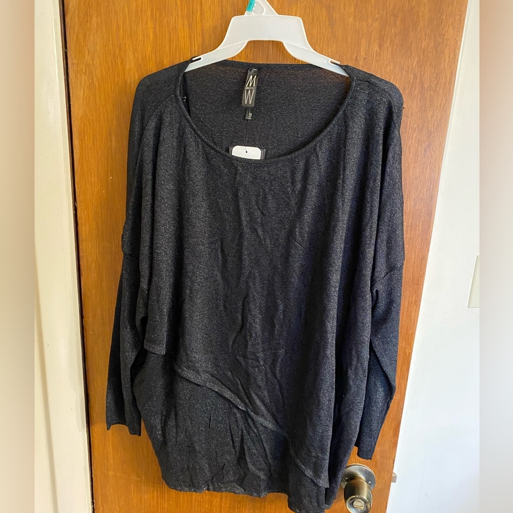 Marla Wynne Mutli-Layered Long Sleeve Top Plus Size 1XL Black